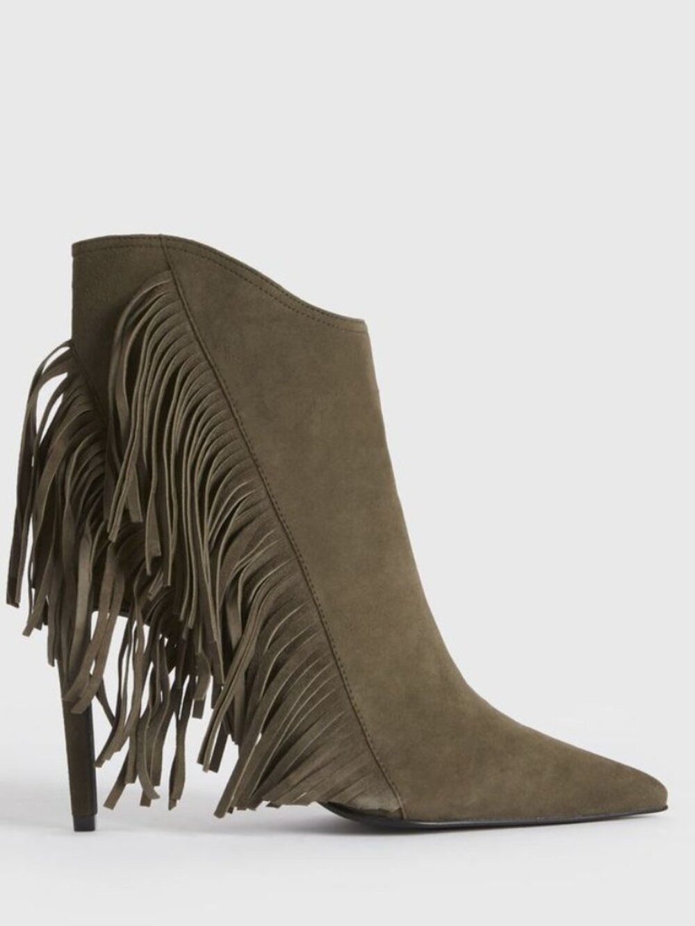 AllSaints Izzy Green Fringe Suede Ankle Boots SZ 38 NEW